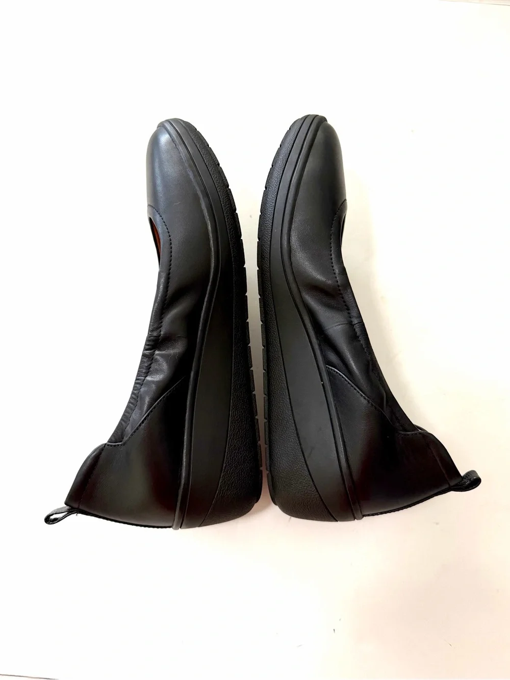 Vionic Jacey Black Leather Wedge Shoes Size 10 Slip-on Arch Support Ballet-flat